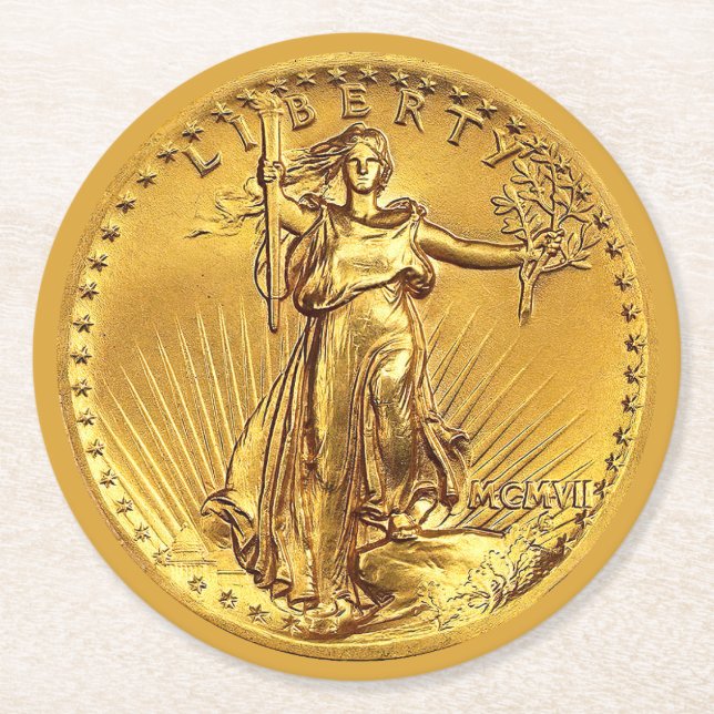 Funny, Gold Coin Bar Round Paper Coaster (Front)