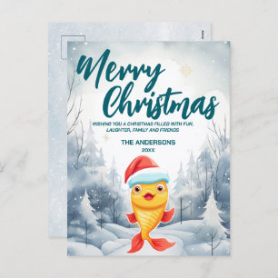 Funny Gold fish Merry Xmas tree snow Holiday party