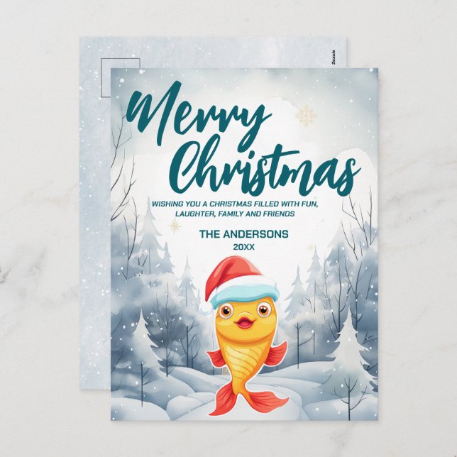 Funny Gold fish Merry Xmas tree snow Holiday party (Front/Back)