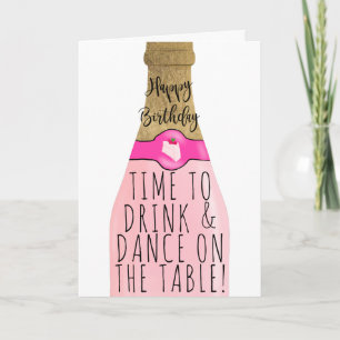 Funny gold pink bubbly illustration birthday card