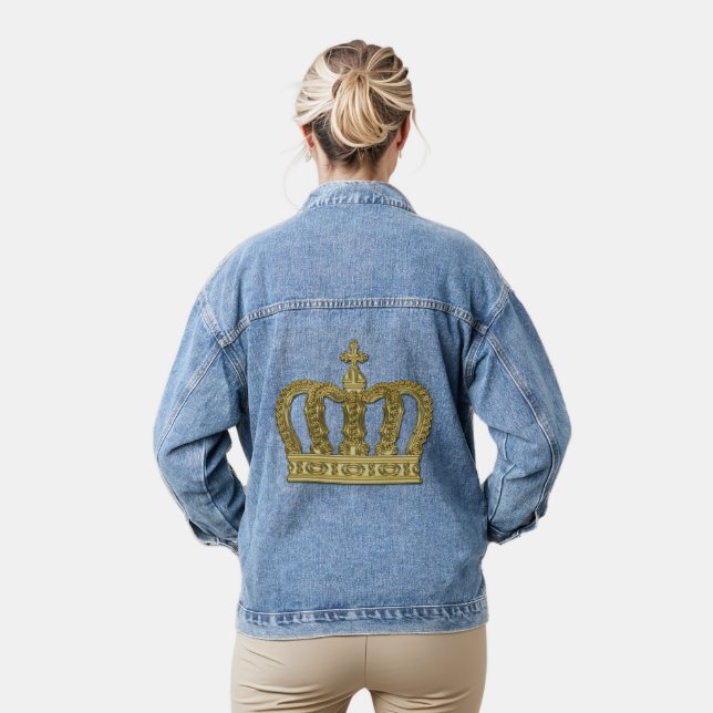 Funny Golden Crown - luxury royal 1 Denim Jacket (Model)