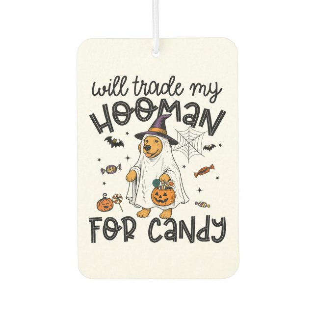 Funny Golden Dog Halloween Ghost Spooky Car Air Freshener (Front)