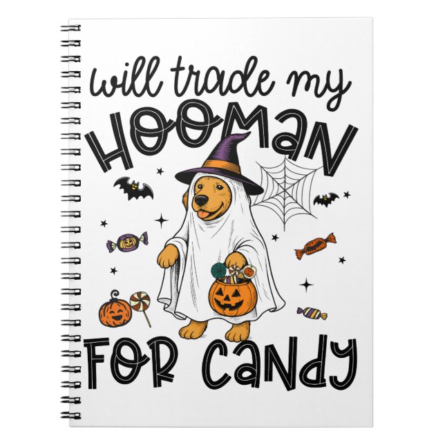 Funny Golden Dog Halloween Ghost Spooky Notebook (Front)