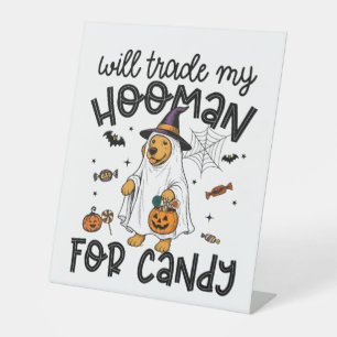 Funny Golden Dog Halloween Ghost Spooky Pedestal Sign