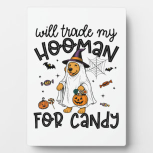 Funny Golden Dog Halloween Ghost Spooky Plaque