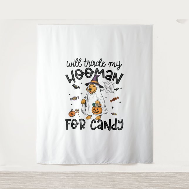 Funny Golden Dog Halloween Ghost Spooky Tapestry (Front)