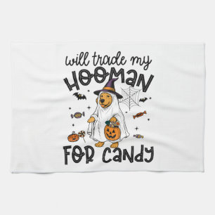 Funny Golden Dog Halloween Ghost Spooky Tea Towel