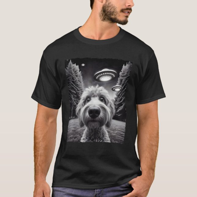Funny Golden Doodle Selfie UFO Encounters for Dog  T-Shirt (Front)