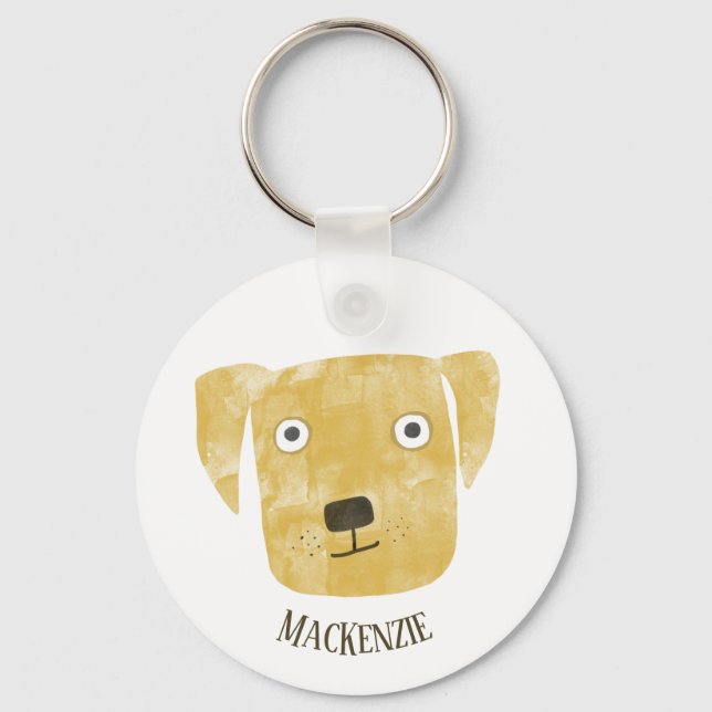 Funny Golden Labrador Retriever Dog Custom Name Key Ring (Front)
