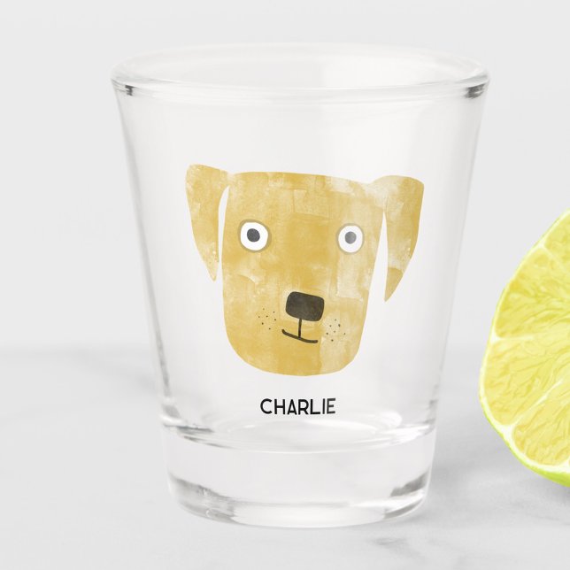 Funny Golden Labrador Retriever Dog Personalised Shot Glass (Funny Golden Yellow Labrador Retriever dog personalized custom name shot glass)