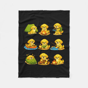 Funny golden retriever camping cute dog hiking fleece blanket