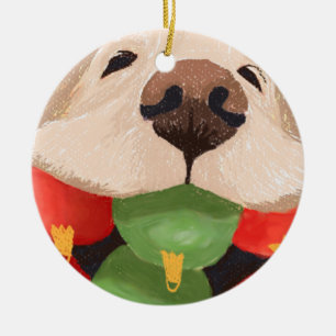 Funny Golden Retriever Christmas Balls Mouth Ceramic Ornament