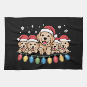 Funny Golden Retriever Christmas Puppy Dog  Tea Towel