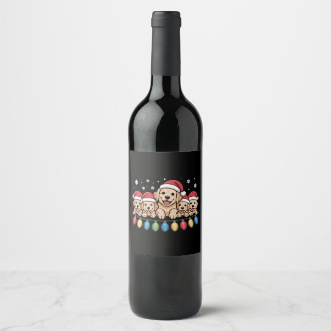 Funny Golden Retriever Christmas Puppy Dog  Wine Label (Front)