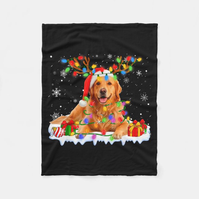 Funny Golden Retriever Christmas Santa Hat Reindee Fleece Blanket (Front)