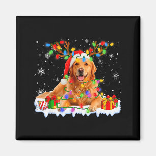 Funny Golden Retriever Christmas Santa Hat Reindee Magnet