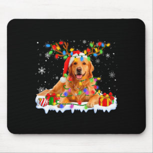 Funny Golden Retriever Christmas Santa Hat Reindee Mouse Pad
