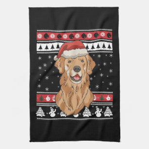 Funny Golden Retriever Christmas Tea Towel