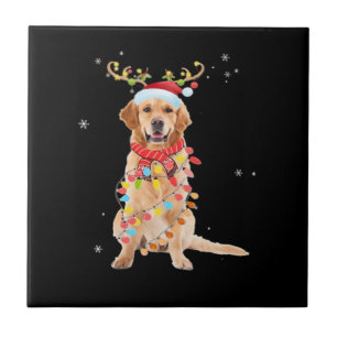 Funny Golden Retriever Christmas Tree Santa Reinde Ceramic Tile