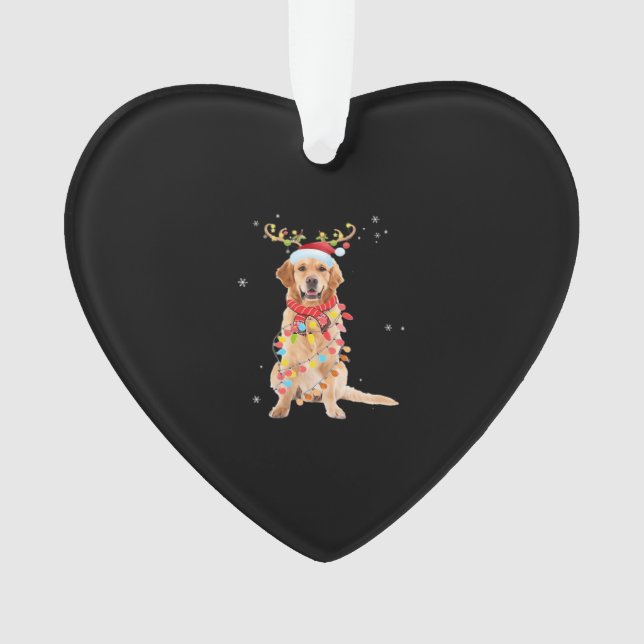 Funny Golden Retriever Christmas Tree Santa Reinde Ornament (Front)