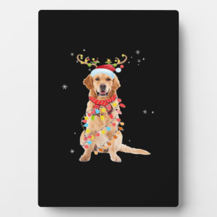 Funny Golden Retriever Christmas Tree Santa Reinde Plaque