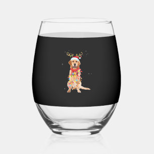 Funny Golden Retriever Christmas Tree Santa Reinde Stemless Wine Glass
