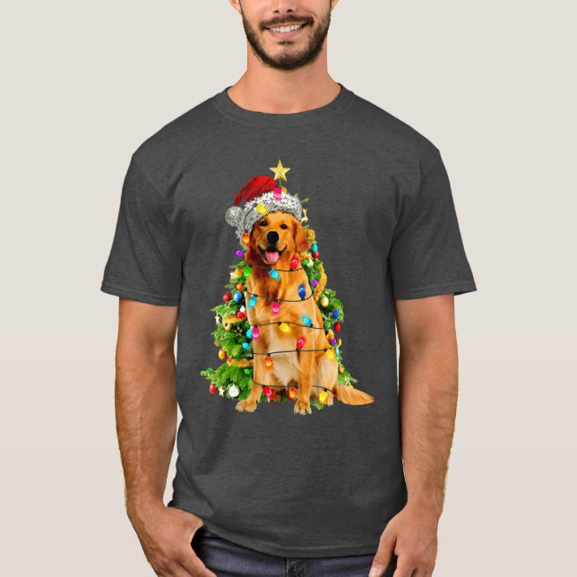 Funny Golden Retriever Christmasree Dog Lover boy T-Shirt (Front)