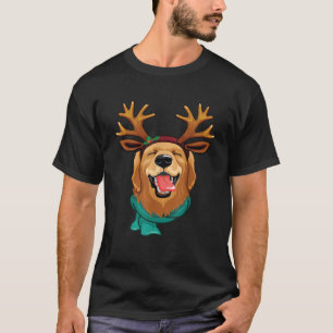 Funny Golden Retriever Dog Christmas Reindeer Antl T-Shirt