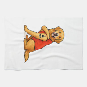 Funny golden retriever Dog I Love Mum Tattoo Lover Tea Towel