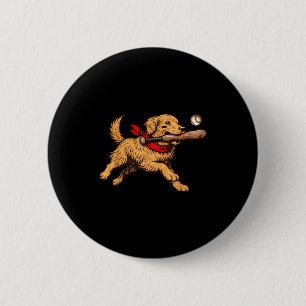 Funny Golden Retriever Dog Playing Baseball Game D 6 Cm Round Badge