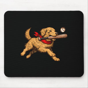 Funny Golden Retriever Dog Playing Baseball Game D Mouse Pad