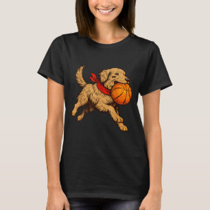 Funny Golden Retriever Dog Playing Basketball Game T-Shirt