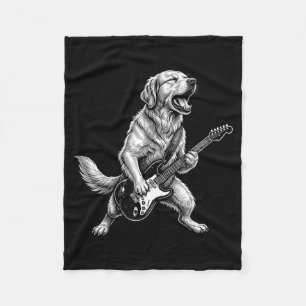Funny Golden Retriever Dog Playing Guitar Fleece Blanket