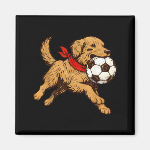 Funny Golden Retriever Dog Playing Soccer Game Day Magnet
