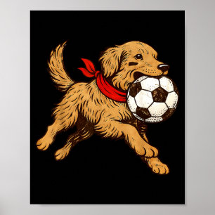 Funny Golden Retriever Dog Playing Soccer Game Day Poster