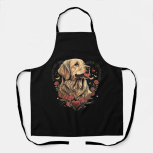 Funny Golden Retriever Dog Valentine Day Apron