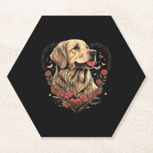 Funny Golden Retriever Dog Valentine Day Paper Coaster