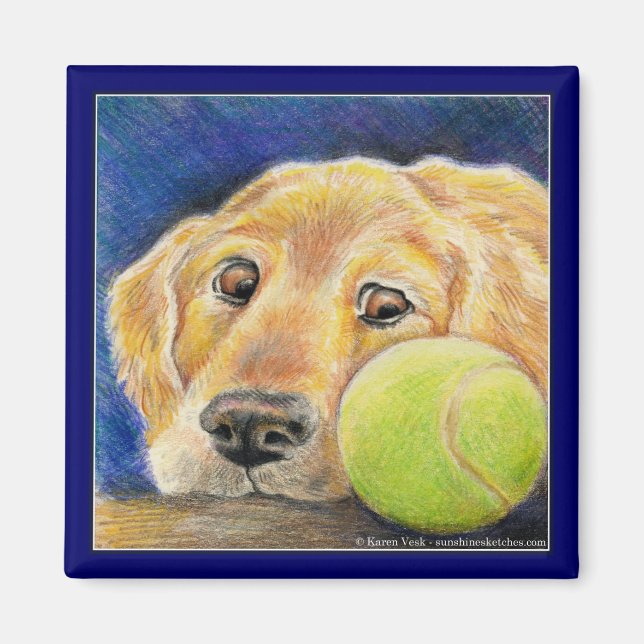 Funny Golden Retriever dog with tennis ball Magnet (Front)