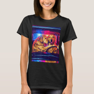 Funny golden retriever dogs driving car retro pop T-Shirt