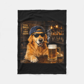Funny Golden Retriever Drinking Beer Meme Dog Men Fleece Blanket