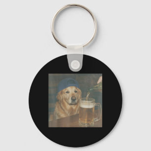 Funny Golden Retriever Drinking Beer Meme Graphic Key Ring