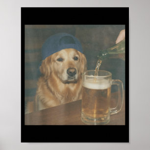 Funny Golden Retriever Drinking Beer Meme Graphic Poster