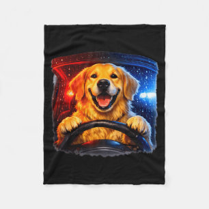 Funny golden retriever driving dog humor car meme fleece blanket