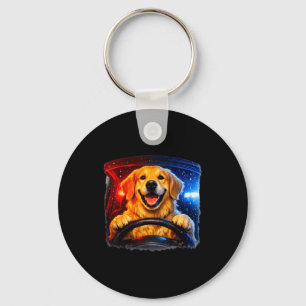 Funny golden retriever driving dog humor car meme  key ring