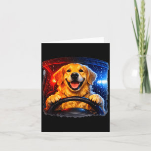 Funny golden retriever driving dog humour car meme card