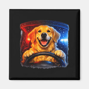 Funny golden retriever driving dog humour car meme magnet