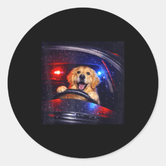Funny golden retriever driving meme dog driving a classic round sticker