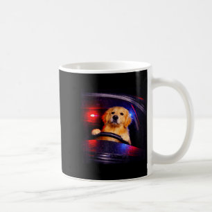 Funny golden retriever driving meme dog driving a coffee mug