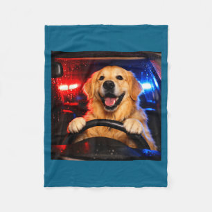 Funny golden retriever driving meme dog driving a fleece blanket