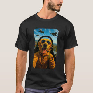 Funny Golden Retriever Fighter Pilot Dog Selfie T-Shirt